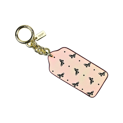 COACH米白蝴蝶圖印PVC拼接真皮吊牌造型鑰匙圈 (展示品-染色泛粉)