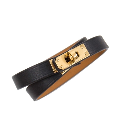 HERMES 愛馬仕 mini Kelly 雙圈牛皮手環 (黑色 x 金色) double bracelet