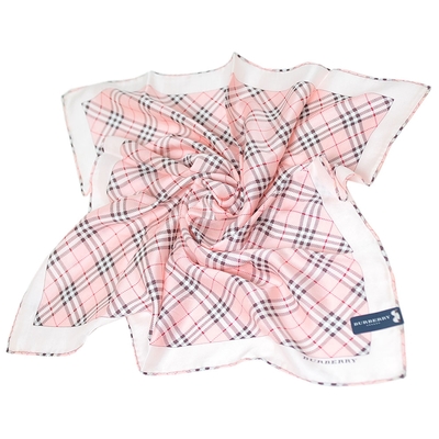 BURBERRY 巴寶莉 經典斜格紋品牌字母LOGO圖騰蠶絲混棉大帕領巾(粉紅系/58CM)