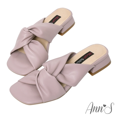 Ann’S棉質感受-柔軟扭結方頭涼拖鞋3cm-紫(版型偏小)(季末換季出清)