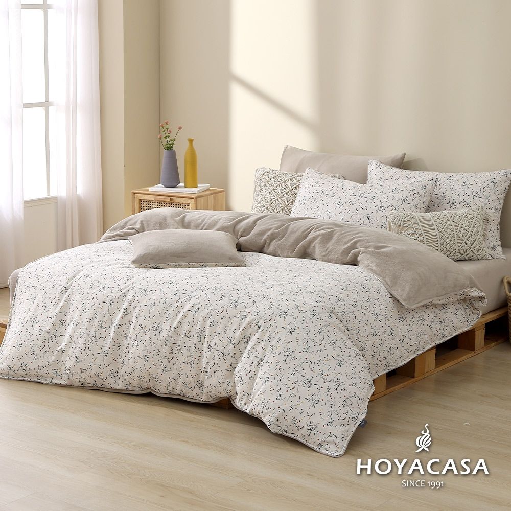 HOYACASA 雙人雪棉絨兩用被床包組-蜜語花庭