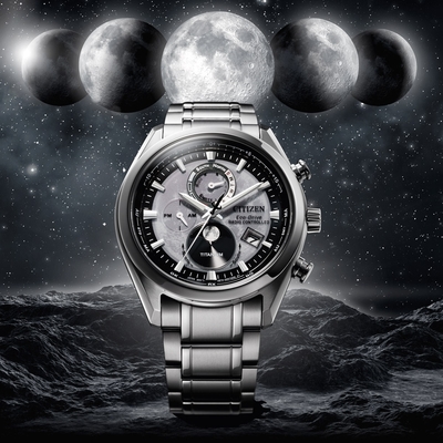 CITIZEN 星辰 月相光動能電波接收計時鈦金屬手錶-43mm BY1010-81H