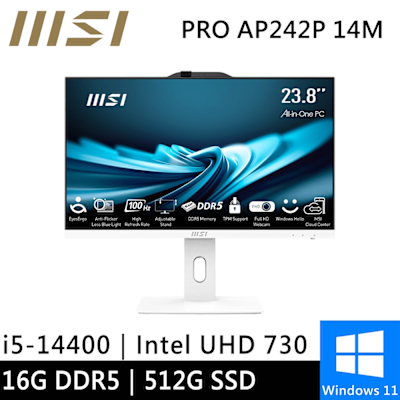 MSI微星 微星 PRO AP242P 14M-624TW-SP1 24型 白(i5-14400/16G/512G SSD/W11)特仕版