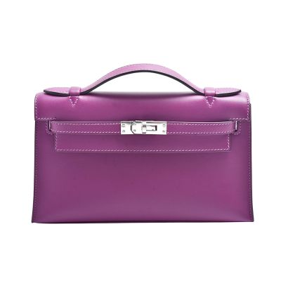 HERMES經典Mini Kelly pochette系列牛皮銀釦手提包(海葵紫)