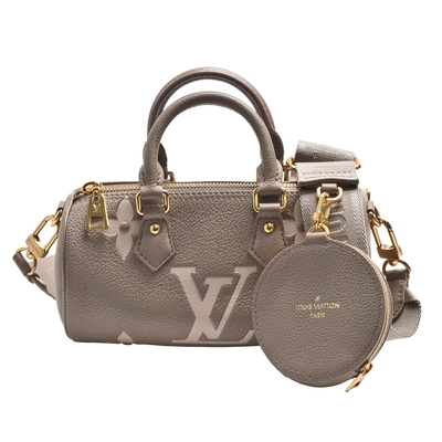 LOUIS VUITTON路易威登 LV M46031 Papillon BB系列經典Empreinte皮革手提/斜背圓筒包(斑鳩灰色)