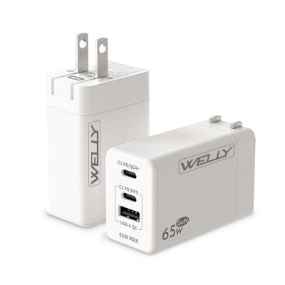 WELLY 65W氮化鎵GaN快充 PD+QC+PPS全兼容 USB-C/A三孔輸出 極速充電器
