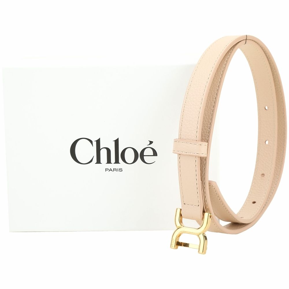 CHLOE 蔻依 Marcie 20mm 金屬扣環荔紋牛皮腰帶-多色可選 (裸粉)