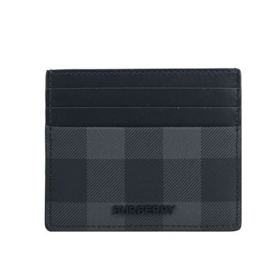 BURBERRY 經典格紋拼皮革卡片夾(炭灰色)