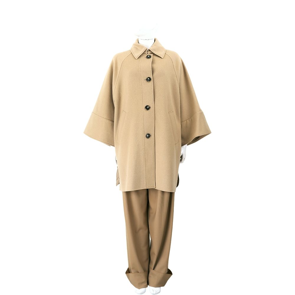 Max Mara-WEEKEND RUFO 拼接菱格防潑水 羊毛單排扣駝色駱駝絨外套 大衣