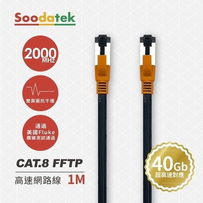 【Soodatek】CAT.8 FFTP 雙遮蔽超高速網路線 1M / SLAN8-PC100BL
