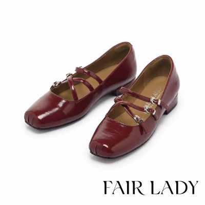 FAIR LADY 小時光 摩登交叉瑪莉珍低跟鞋 酒紅 (5E3241)