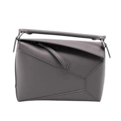 LOEWE 羅威 Small Puzzle 小款 經典小牛皮 拼圖包 幾何 拼接包 肩背包 Slate 濃縮咖啡色 灰色