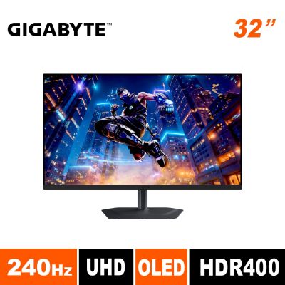 GIGABYTE技嘉 MO32U2 是一款34吋OLED電競螢幕，支援4K UHD解析度（3840 x 2160），擁有240Hz高重新整理率與0.03ms GTG反應時間，提供極致流暢的遊戲體驗。螢幕具備1500000:1對比度、178°水平與垂直可視角度，並支援HDR與抗藍光技術，保護眼睛健康。內建喇叭、VESA壁掛孔，並具備G-Sync相容功能，確保畫面無閃爍。支援HDMI、DisplayPort(DP)與USB3.2 Type-C多種輸入介面，適合多種裝置連線。整體重量為7.95kg，外觀尺寸為718.3 x 610.45 x 240mm，是電競玩家必買的高規格螢幕。