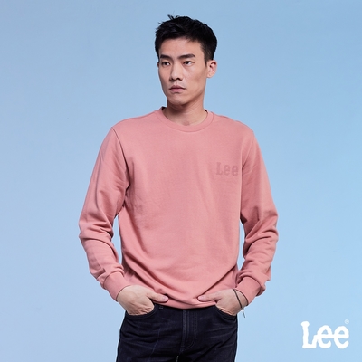 Lee 男款 小LOGO長袖圓領厚TEE 霧灰粉｜Modern