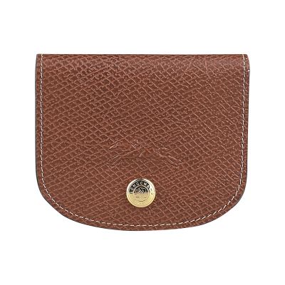 LONGCHAMP經典金色徽扣壓紋LOGO荔枝紋牛皮Épure系列按釦卡片夾(4卡/可可棕)