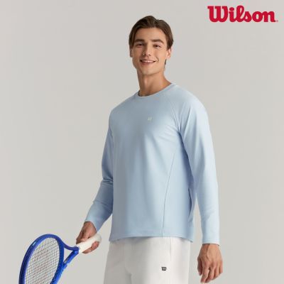 【Wilson】男裝 服飾 長袖T恤 長春花藍/白色(運動 休閒_舒適_網球服)