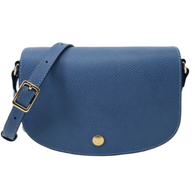 LONGCHAMP ÉPURE系列牛皮壓印半月型斜背包(小/暗灰藍)