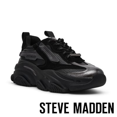 STEVE MADDEN-拼接厚底綁帶休閒鞋 POSSES-PERF-黑色