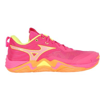 MIZUNO WAVE MOMENTUM ELITE 男排球鞋-運動 美津濃 V1GA251242 桃紅螢光黃