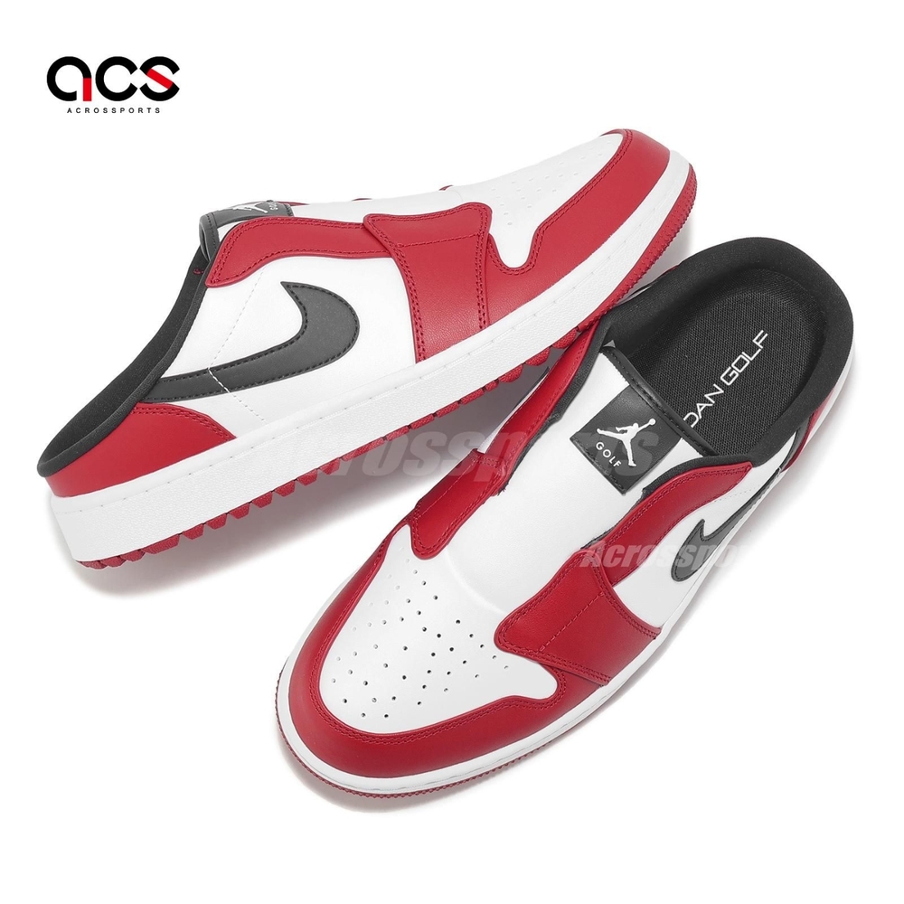 Nike 懶人鞋Air Jordan 1 Mule Golf 男鞋白紅黑休閒鞋穆勒鞋FJ1214-101