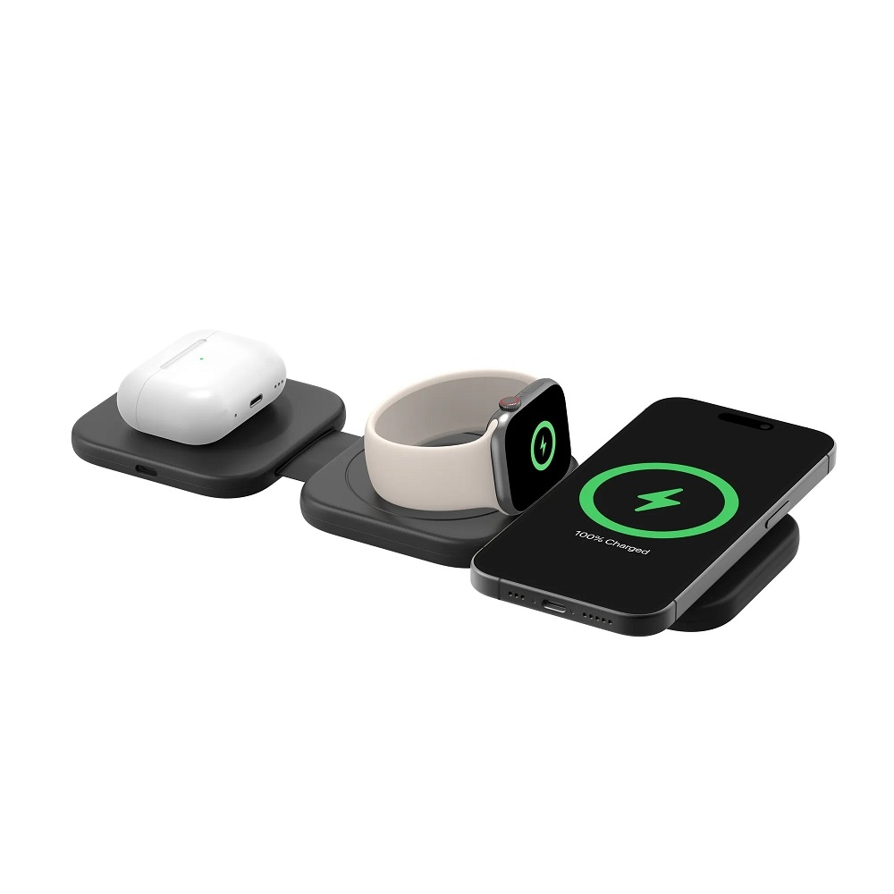 Belkin BoostCharge Pro Qi2 3合1 15W 磁吸旅行充電板 (含多國轉接頭) WIZ024fqBK