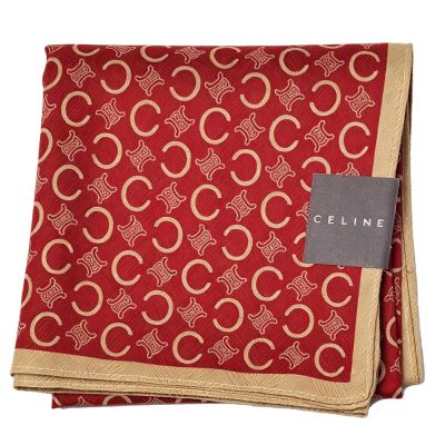 CELINE 酒紅凱旋老花圖騰字母LOGO帕領巾(50CM)
