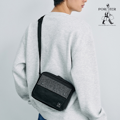PORTER INTERNATIONAL - 牛仔拼接PATCH WORK斜背包 - 黑