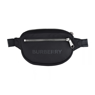 BURBERRY 巴寶莉 灰字LOGO尼龍拉鍊胸掛腰包(黑)