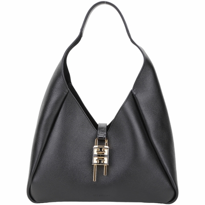 GIVENCHY 紀梵希 Hobo 中型 4G掛鎖壓花拼粒面小牛皮肩背包(黑色)