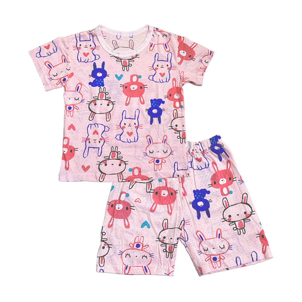 我家寶貝任選2套韓版嬰幼兒童純棉透氣網眼短袖兩件式套裝男女童家居服睡衣褲洞洞衣褲90 100 110公分|