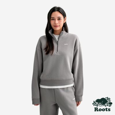 Roots女裝- CLOUD HALF ZIP 上衣-鐵灰色