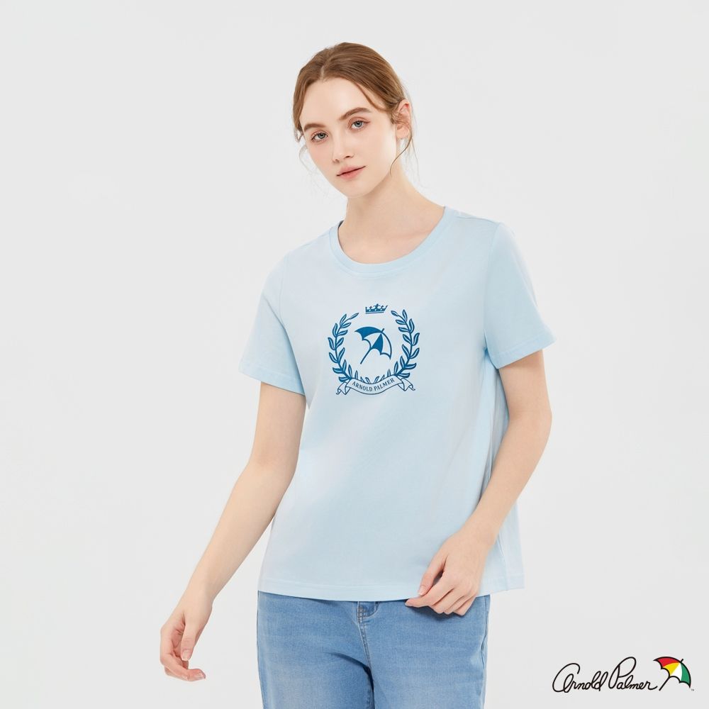 【Arnold Palmer 雨傘】女裝 經典大傘LOGO圓領T-shirt（淺藍色）