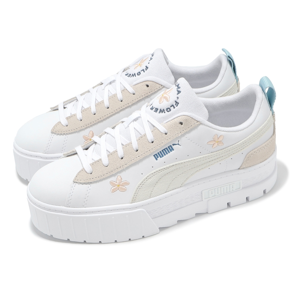 白圖 Puma 休閒鞋Mayze Embroidery Wns 女鞋白藍刺繡花厚底增高鬆糕鞋