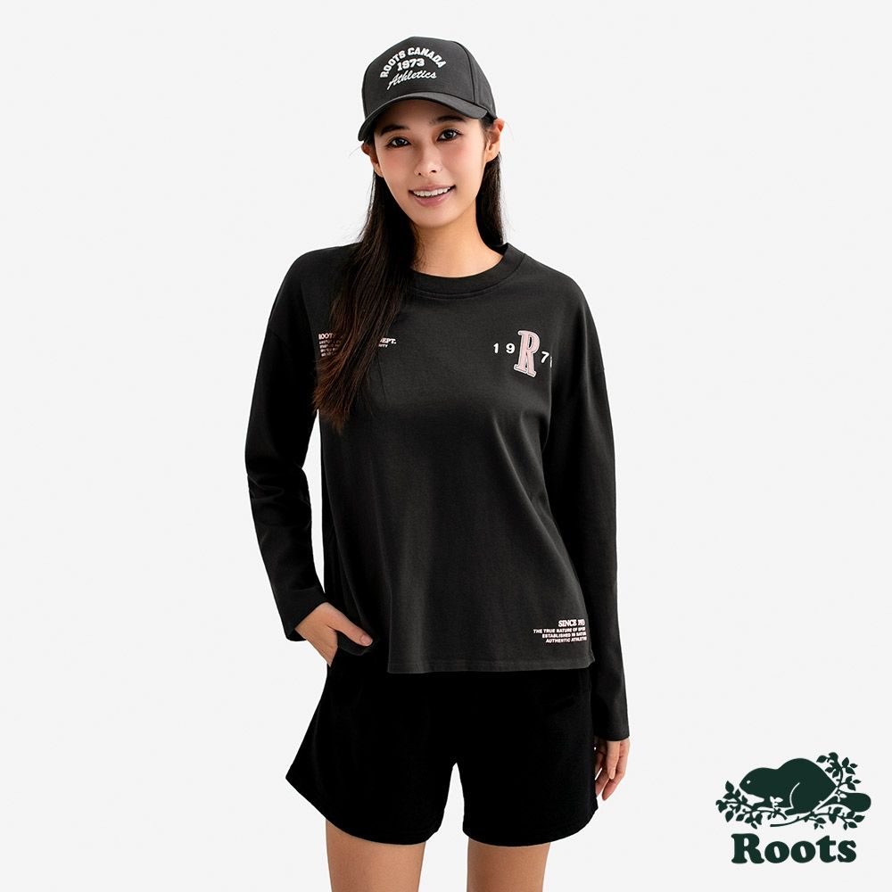 Roots女裝- ATHLETICS 長袖上衣-霧灰色
