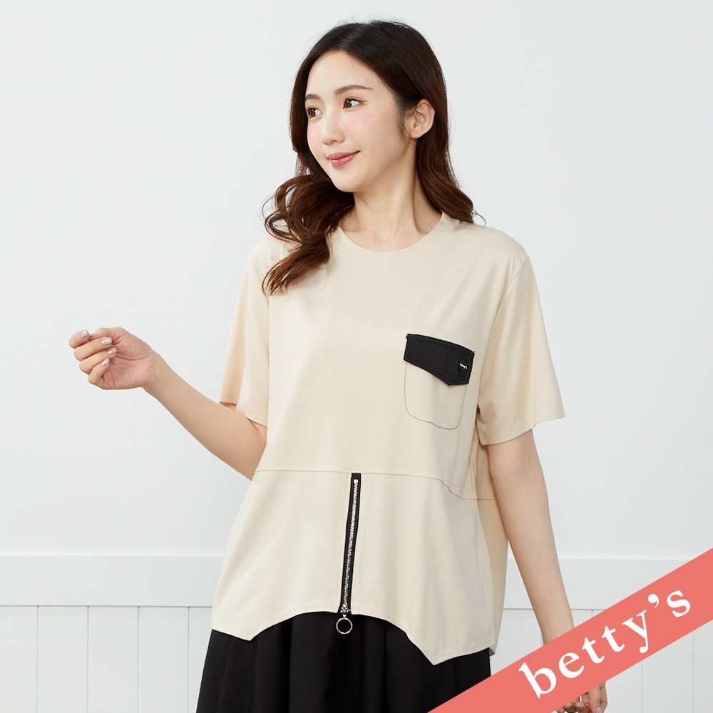 betty’s貝蒂思　下擺開衩拉鍊剪裁T-shirt(卡其) (卡其)