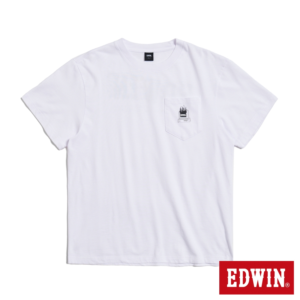 EDWIN 男裝 口袋炎上印花寬版短袖T恤-白色