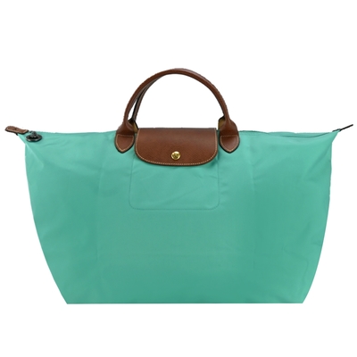 LONGCHAMP LE PLIAGE系列短把再生尼龍摺疊水餃旅行袋(大/松石綠)