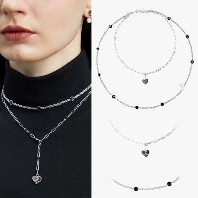 agnes b.bijoux 女款 925純銀 愛心logo項鍊 銀色