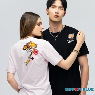 日本藍 BLUE WAY – 和藝術搗蛋貍與貓-女款短TEE(粉)