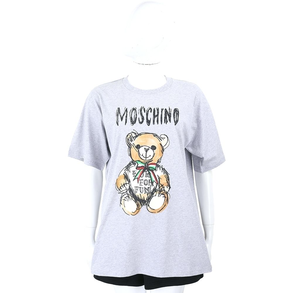 MOSCHINO 彩繪泰迪熊 x 泡泡龍聯名 寬鬆版純棉短袖TEE T恤-多款可選 (手繪泰迪熊-灰色)