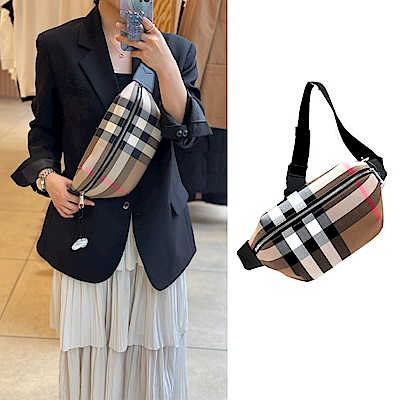 BURBERRY SONNY格紋拉鍊腰包胸口包(棕色)