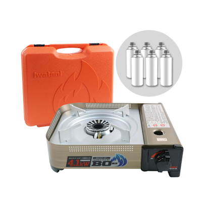 【Iwatani岩谷】BOⅢ強火_日本FFD防風磁式瓦斯爐-4.1kw-附收納殼-搭贈6入瓦斯罐(CB-AH-41N+瓦斯罐6入)