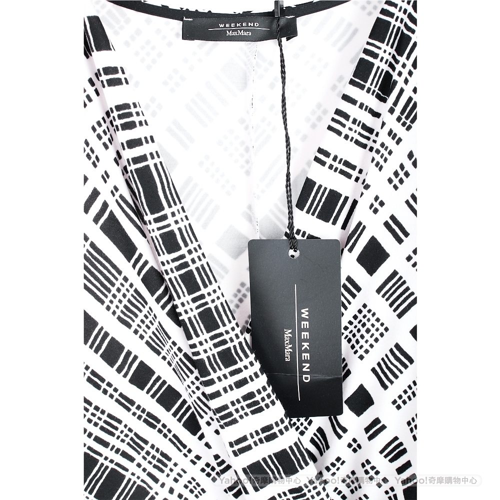 Max Mara-WEEKEND V領黑白格紋絲質洋裝(附綁帶) | 精品服飾/鞋子 