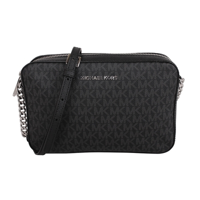 MICHAEL KORS 銀字滿版防刮LOGO拉鍊斜背方包黑灰