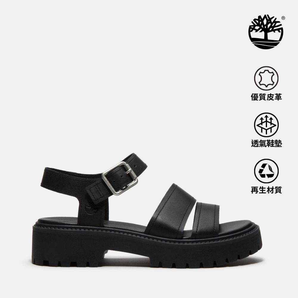 Timberland官方旗艦 女款黑色Stone Street厚底後帶式涼鞋|A2EJMW02