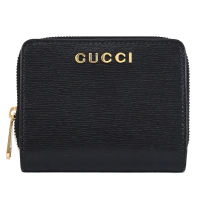 GUCCI Mini Script 金屬字型LOGO扣式ㄇ字短夾(黑)