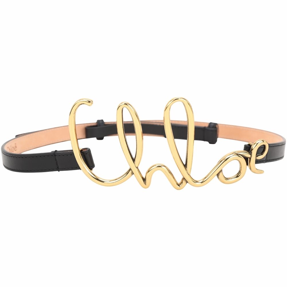 CHLOE 蔻依 Iconic 1.8CM 草寫字金屬扣環小牛皮腰帶-2色可選 (黑色)