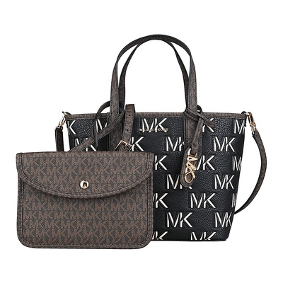 MICHAEL KORS Eliza 壓印字母設計手提斜背子母包(迷你/黑x深褐)