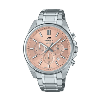 CASIO 卡西歐 EDIFICE 三針三眼 標準計時鐘錶 優雅粉粽 日期顯示窗 EFV-650D-4A 43.5mm