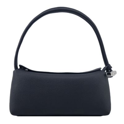 LONGCHAMP LE ROSEAU系列金屬竹節牛皮方形肩背包(中/黑)